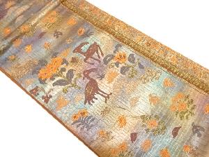 リサイクル　草花に鳥・動物模様織り出し袋帯